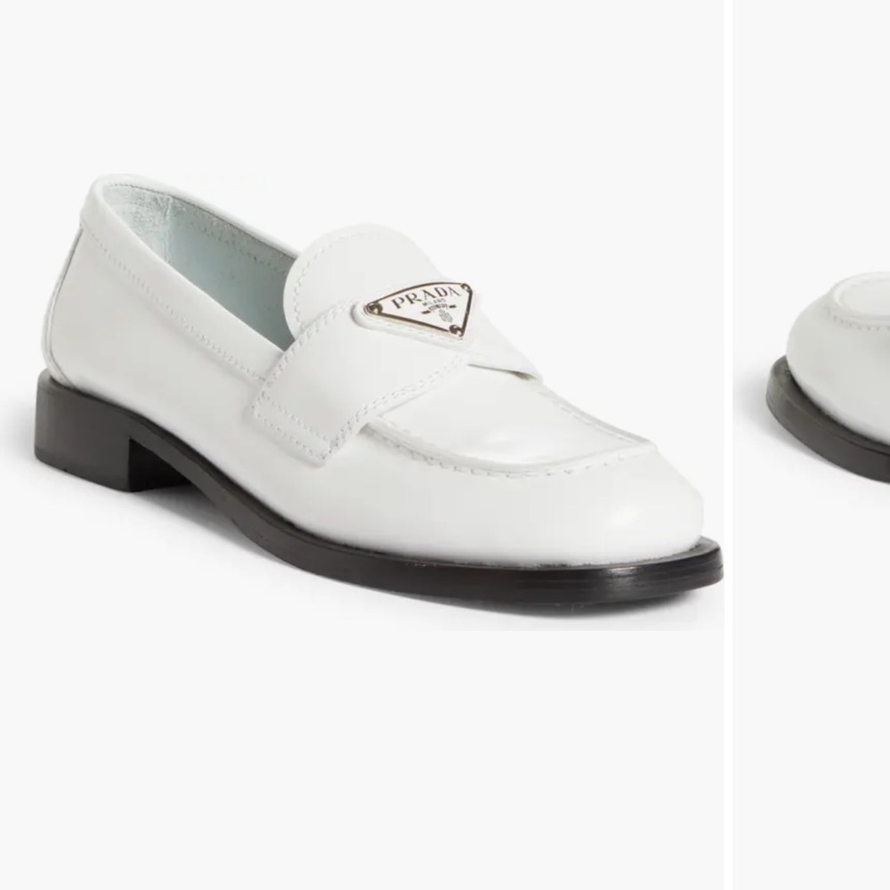 Prada White Leather Logo Penny Loafers